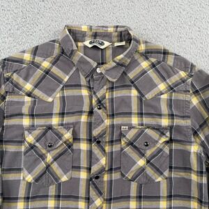 Salt Valley Western Shirt Mens Large Grey Yellow Plaid Pearl Snap Long Sleeve L